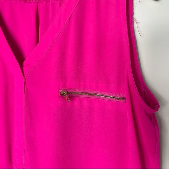 Tacera Hot Pink Blouse Sleeveless Top Medium Exposed Gold Zipper - Picture 2 of 5